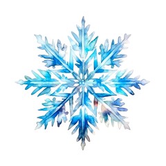 Watercolor illustration of a blue snowflake on white background. Generative AI.