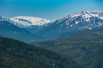 Mountain view from Risfjellet, Mo i Rana, Norway. Norwegian mountain landscape in early summer with...