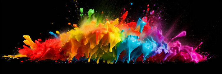 Colourful rainbow holi paint splash isolated, Generative AI