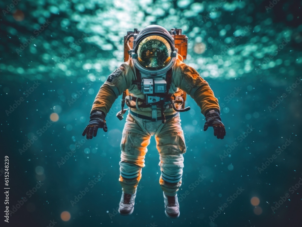 Aufkleber an astronaut in a space suit floating in the water. generative ai image.