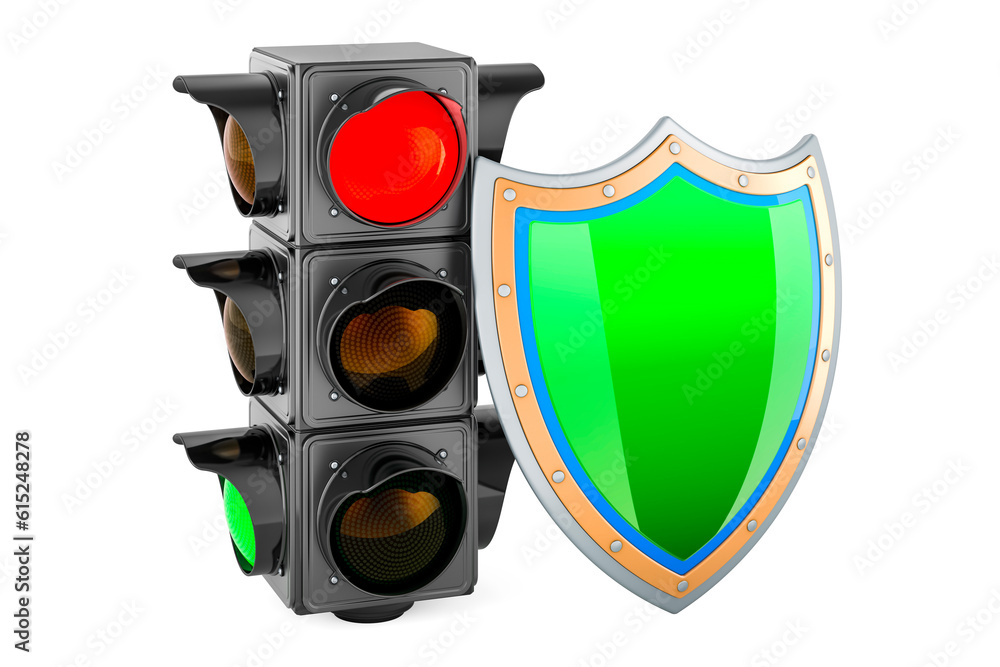 Poster traffic light with shield, 3d rendering