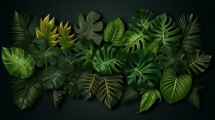 Detailed tropical leaves on a dark backround