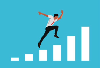 Experience the exhilarating race as a businessman sprints up charts. This dynamic illustration embodies ambition, determination, and financial success. Inspire your entrepreneurial journey!