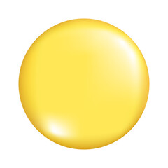 Realistic 3d yellow round sphere shape. Decorative spherical 3d element, ball icon, geometric circle symbol. Abstract vector illustration isolated on a white background