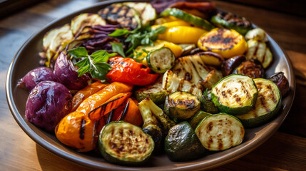Fototapeta na wymiar A plate of mouthwatering grilled vegetables, showcasing an array of colors and flavors