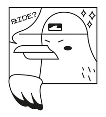 Seagull rider, card print for t-shirt. Invitation from bird.