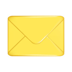 Realistic 3d yellow closed mail envelope. Decorative postal 3d element, mail icon, postal symbol. Abstract vector illustration isolated on a white background