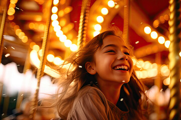 Fototapeta na wymiar The Carousel's Embrace: Capturing the Magic of Childhood Whimsy. Generative AI