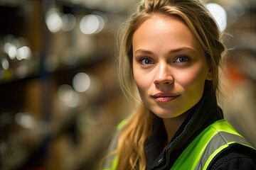 Dynamic Logistics: A Woman's Triumph in the Warehouse. Generative AI