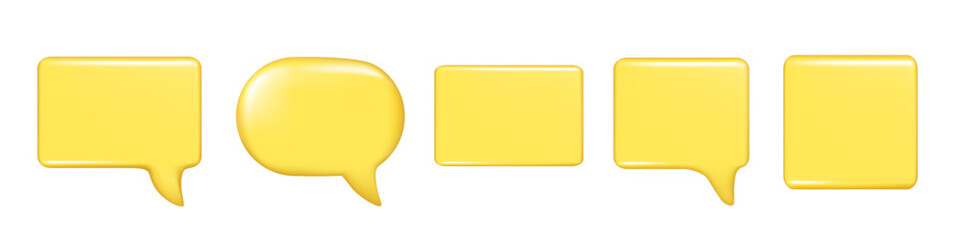 Realistic 3d glossy speech bubble text, message box, chatting box. Decorative 3d element, chat dialogue icon, empty speak bubble symbol. Abstract vector illustration isolated on white background