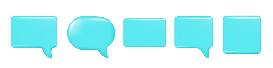 Realistic 3d blue speech bubble text, message box, chatting box. Decorative 3d element, chat dialogue icon, empty speak bubble symbol. Abstract vector illustration isolated on white background