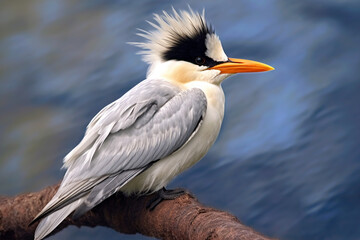 Obraz premium Chinese crested tern on the tree, Generative AI