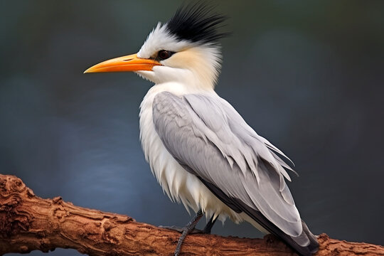 Chinese crested tern on the tree, Generative AI