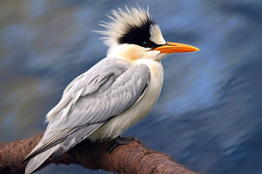 Chinese crested tern on the tree, Generative AI
