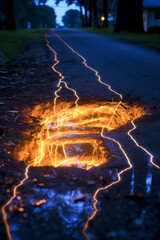 A electric current flashing through a puddle. AI generative