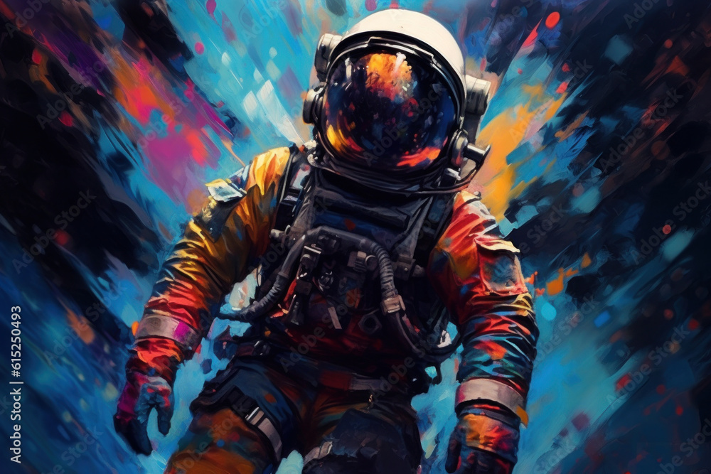 Sticker astronaut on colorful background. illustration ai generative.