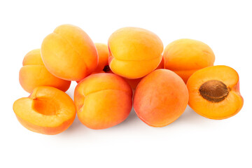 Heap of ripe apricots isolated on white background