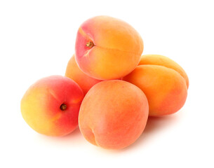 Heap of ripe apricots isolated on white background
