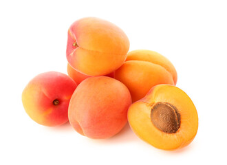 Heap of ripe apricots isolated on white background