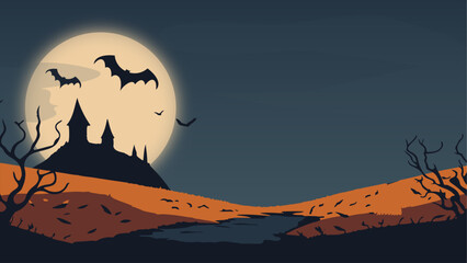 Banner, paisaje tenebroso de Halloween, ilustración vectorial