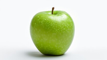 Green apple on white background. Created with Generative AI technology.