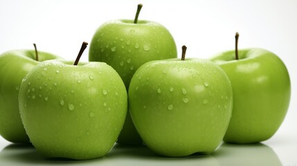 Green apples on white background. Created with Generative AI technology.