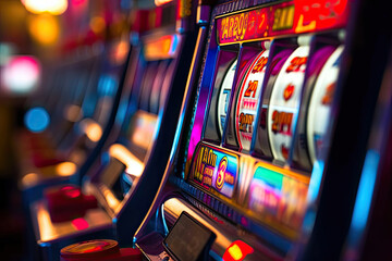Fototapeta na wymiar Close-up on Slot Machine's Interactive Elements. Generative AI