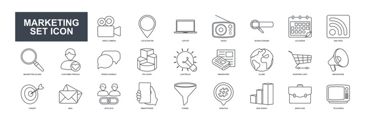 A collection of visually appealing and versatile vector icons representing various aspects of marketing