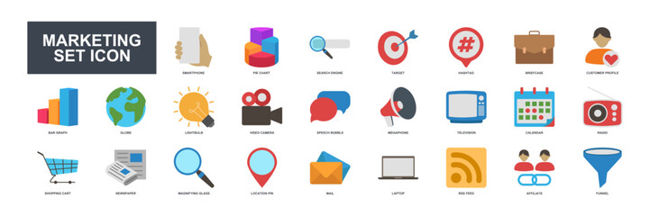 A collection of visually appealing and versatile vector icons representing various aspects of marketing