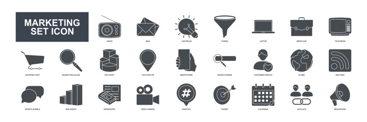 A collection of visually appealing and versatile vector icons representing various aspects of marketing