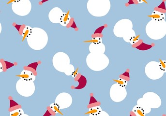 Christmas ice cartoon seamless snowman pattern for new year wrapping paper and fabrics and linens and kids clothes