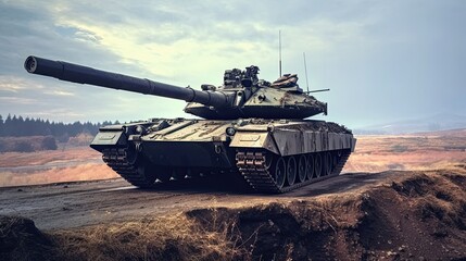 Tank on the beach. AI generated art illustration.