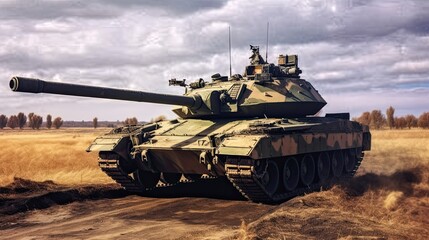 Tank on the beach. AI generated art illustration.