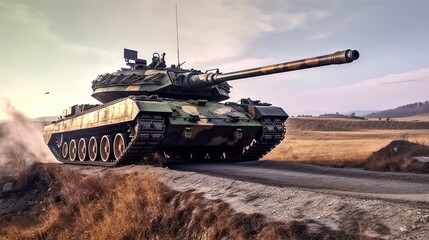Fototapeta premium Tank on the beach. AI generated art illustration.