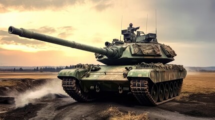 Tank on the beach. AI generated art illustration.