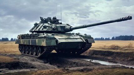 Tank on the beach. AI generated art illustration.