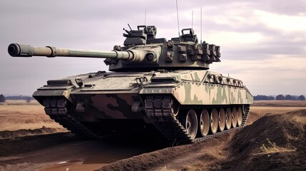 Tank on the beach. AI generated art illustration.