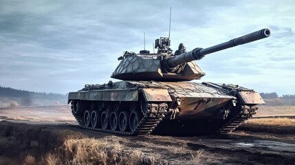 Tank on the beach. AI generated art illustration.