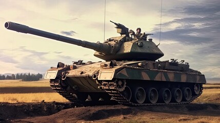 Tank on the beach. AI generated art illustration.