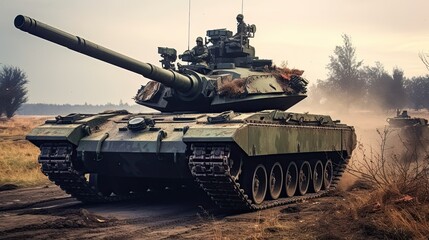 Tank on the beach. AI generated art illustration.