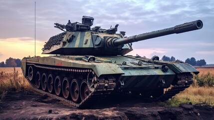 Tank on the beach. AI generated art illustration.