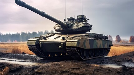 Tank on the beach. AI generated art illustration.