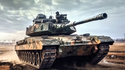 Tank on the beach. AI generated art illustration.