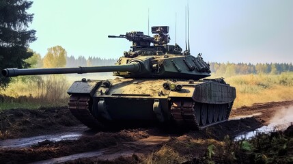 Fototapeta premium Tank on the beach. AI generated art illustration.
