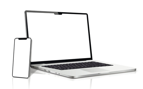 Isolated devices mockup. Smartphone and laptop with blank screen.