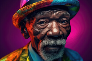 portrait of older African man in hat with emotional face. generative AI
