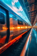Mesmerizing Train Photography, Motion blur, reflection, speed, cinematic. AI generative