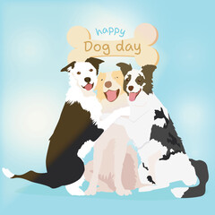 TRES HERMANOS PERRUNOS FELICES Y TIERNOS ABRAZANDOSE