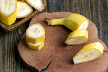 Sliced ripe yellow banana, close up