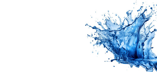 Splashes of blue water on a white background with space for text. Dynamic of transparent liquid. Generative AI